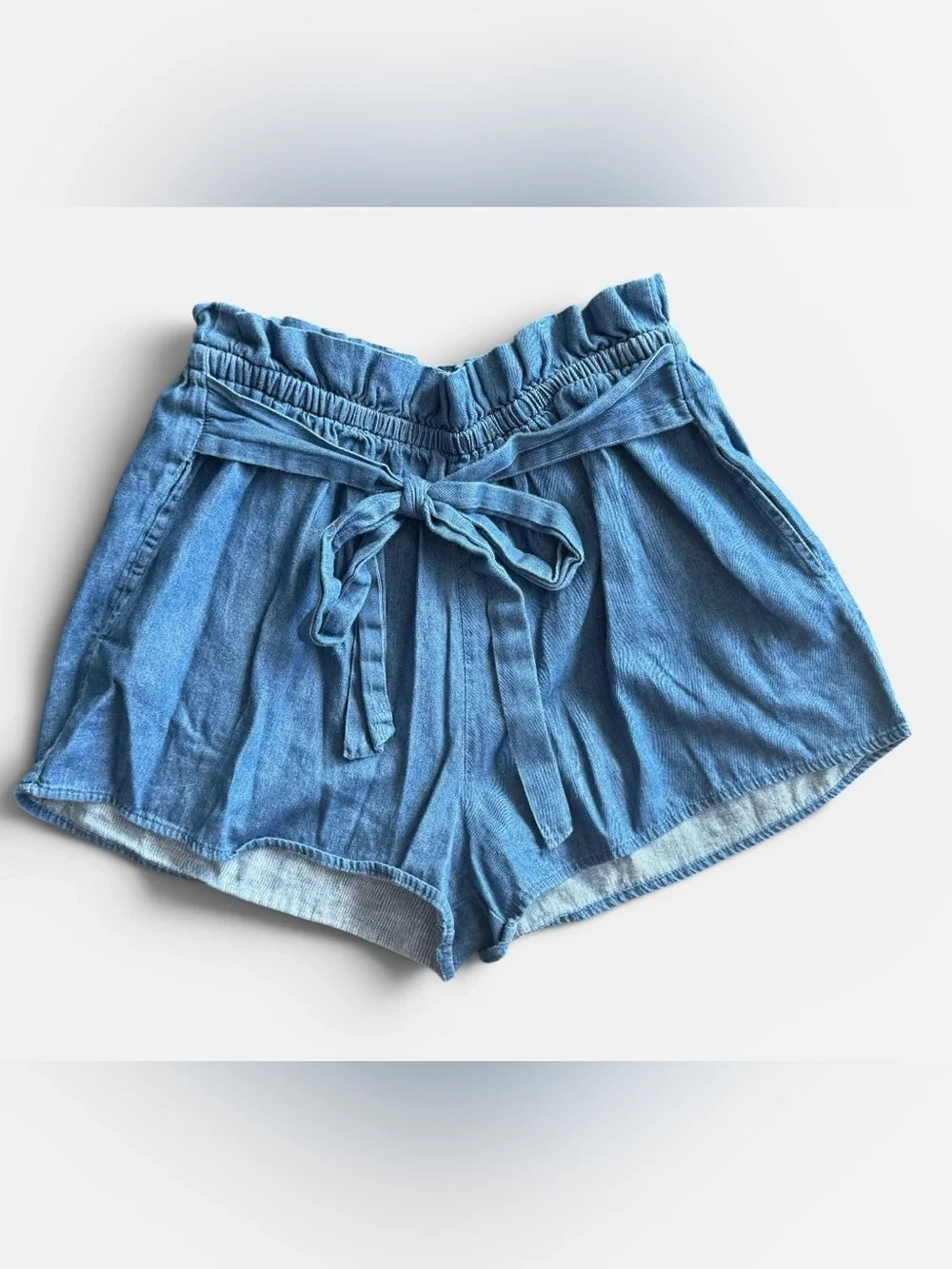 Lightweight Tie-Front Denim Shorts